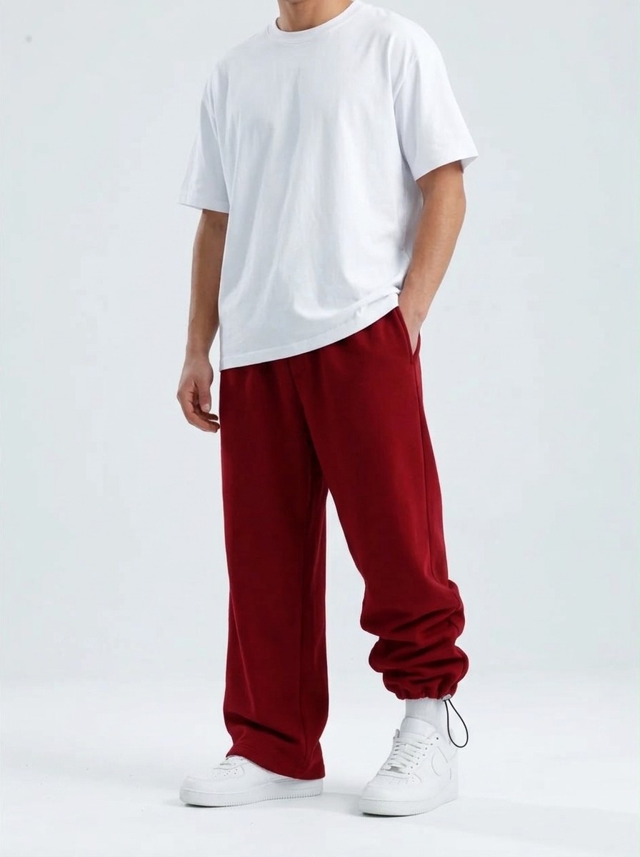 Ayarlanabilir Paça Premium Oversize Eşofman Altı – Bordo — görsel 2