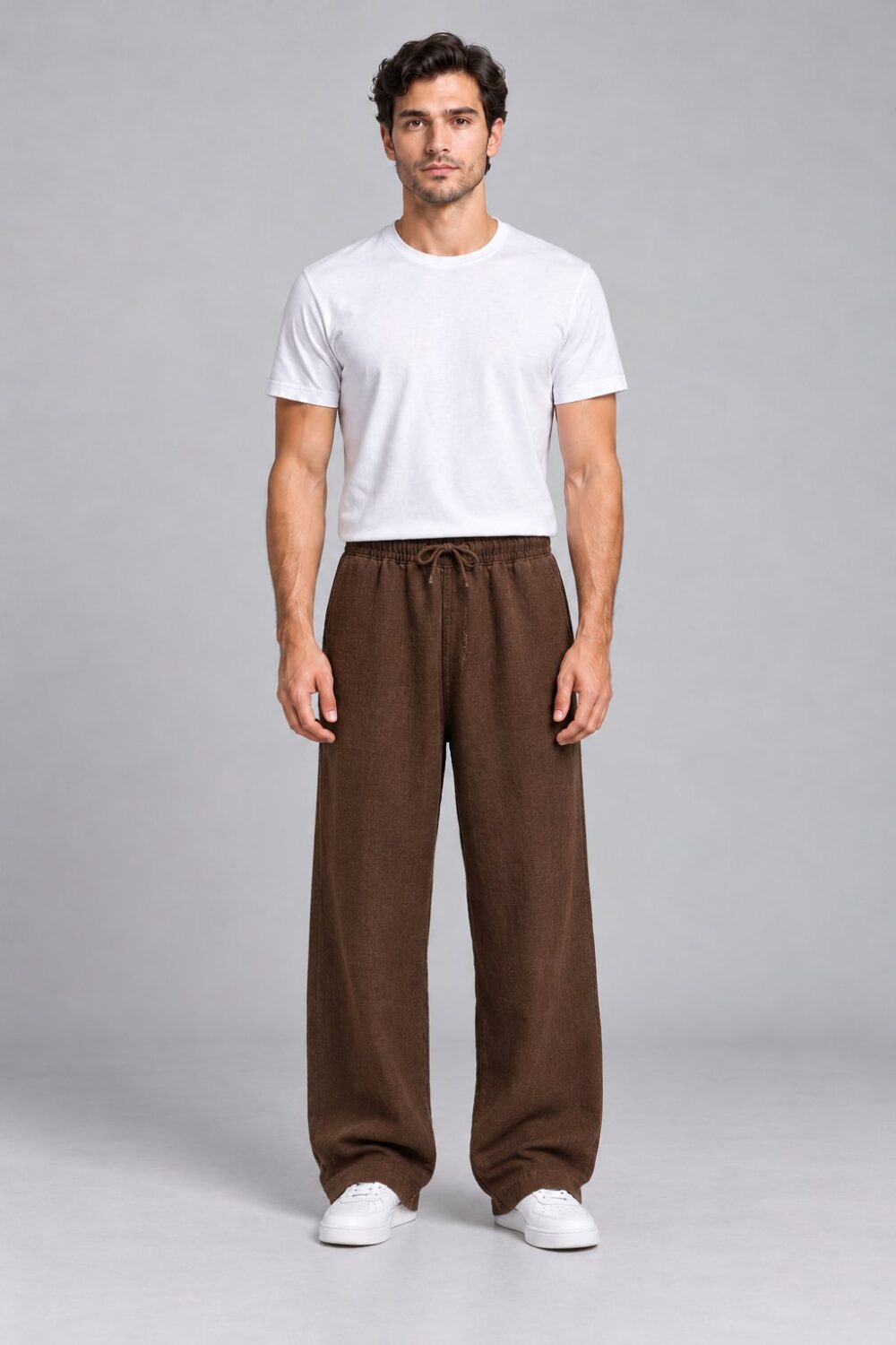 Bel Lastikli Ham Keten Baggy Pantolon