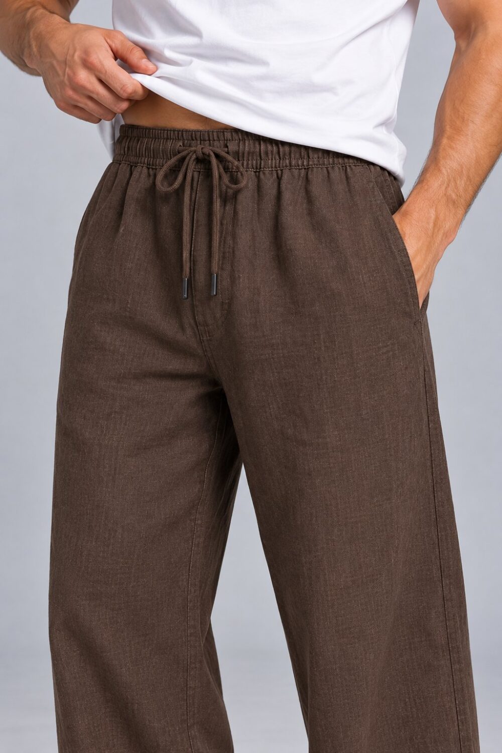Bel Lastikli Ham Keten Baggy Pantolon — görsel 3